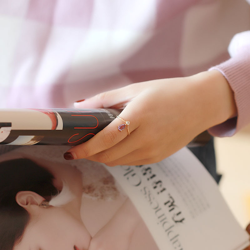 Silver Drop-Shaped Amethyst Topaz Ring Simple