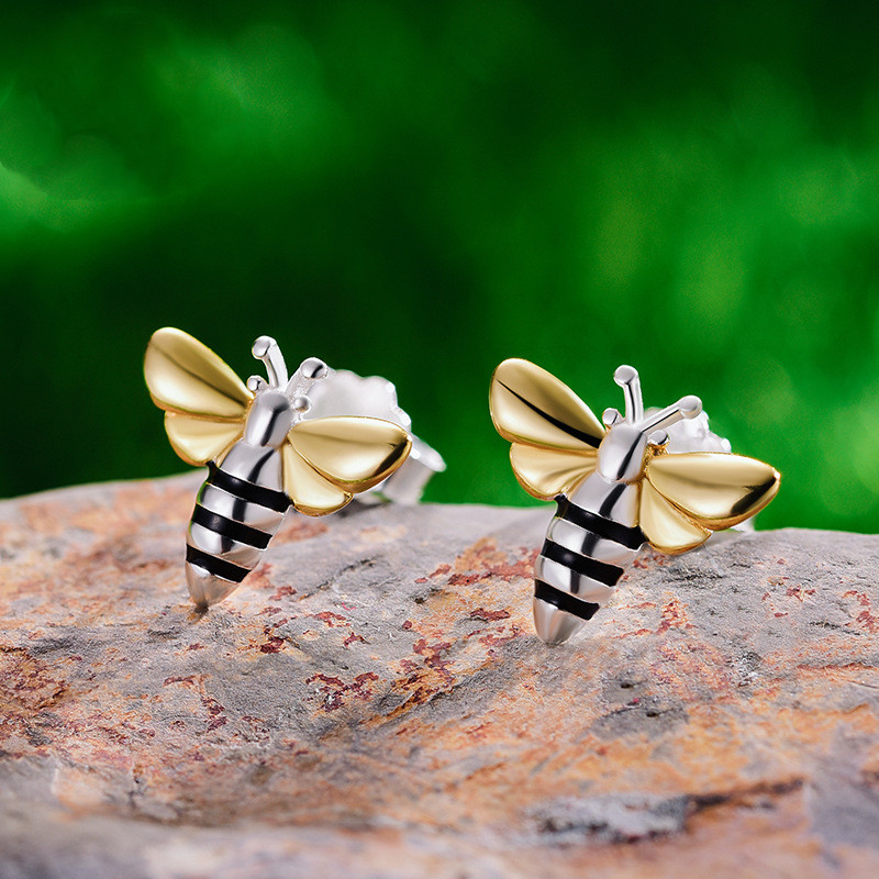 Cute Bee Color Separation Sterling Silver S925 Women's Earrings