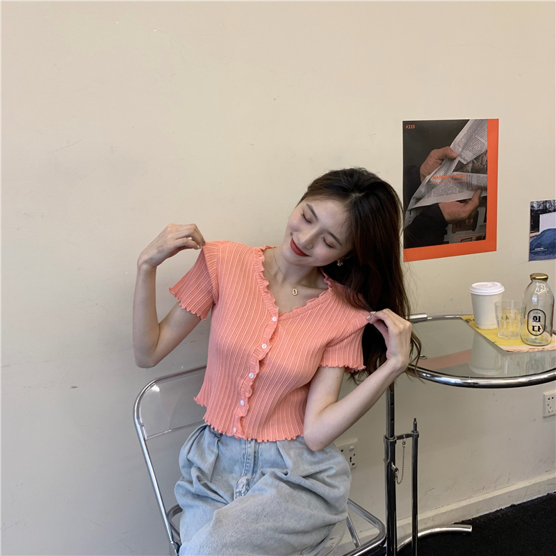 Half-Sleeve Design Sense Niche Exposed Navel Short High-Waist Top Dress