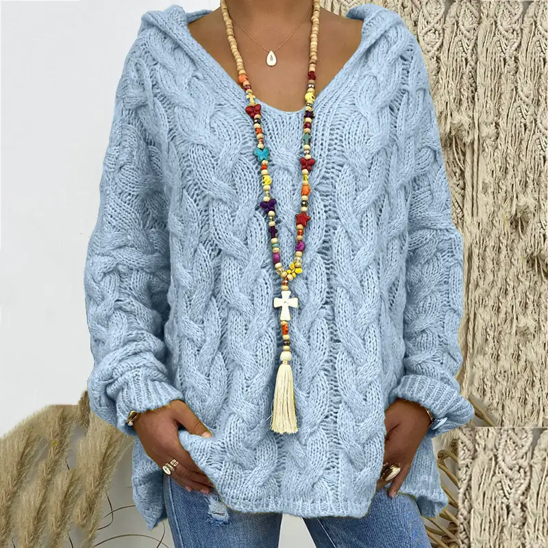 European And American Solid Color Twist Knit Hoodie