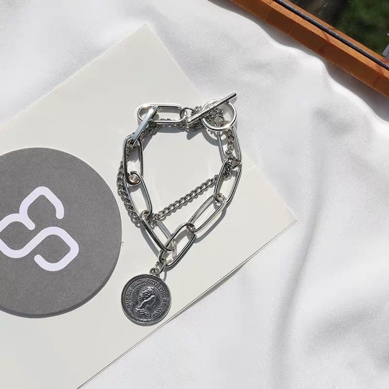 Personality Cold Wind Chain Retro European And American Style Distressed Avatar Gold Coin Bracelet