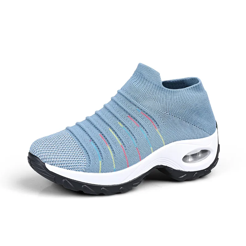 Large Size Women's Shoes Air Cushion Flying Woven Sneakers - Blue