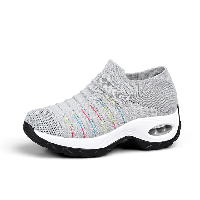 Large Size Women's Shoes Air Cushion Flying Woven Sneakers Grey - Shop at LoveMi