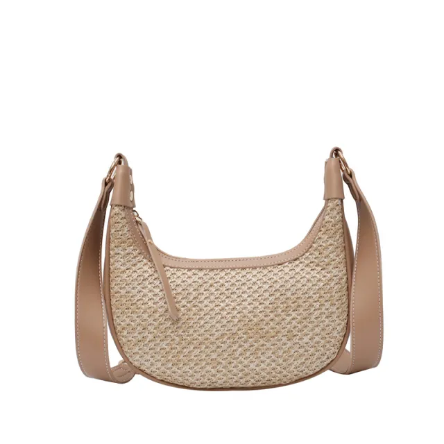 Straw Pillow Bag Summer Beach One Shoulder Portable Holiday Woven Bag Khaki - Shop at LoveMi