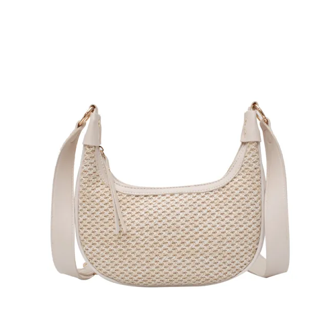 Straw Pillow Bag Summer Beach One Shoulder Portable Holiday Woven Bag White - Shop at LoveMi