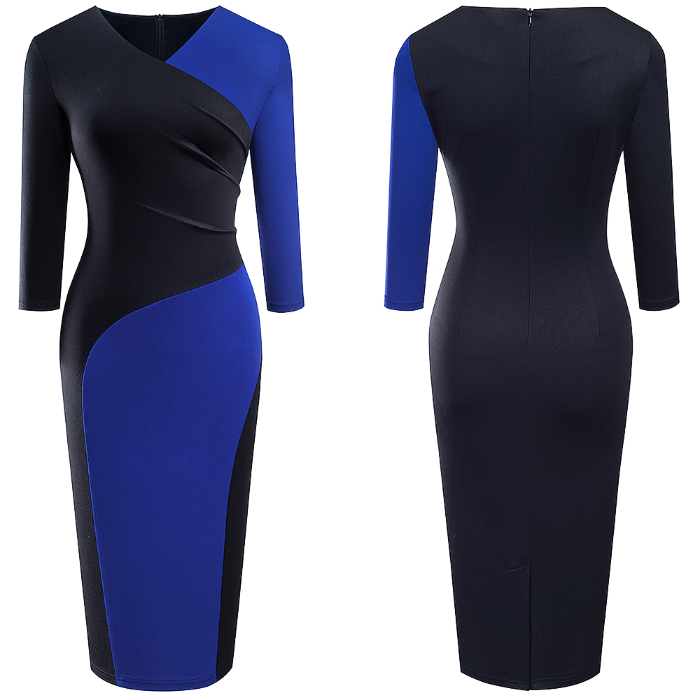 V-Neck Contrast Pencil Dress, picture 3 of 5