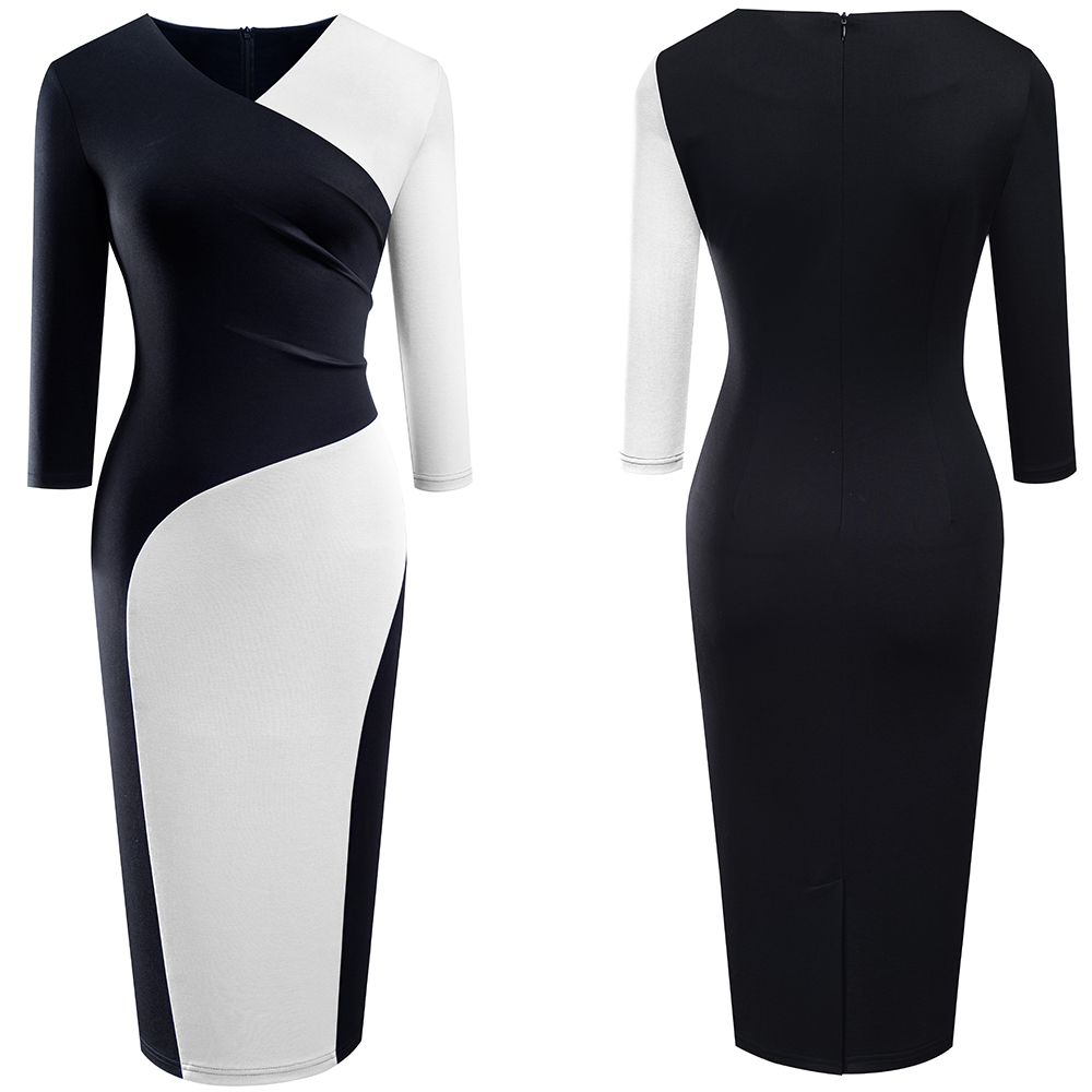 V-Neck Contrast Pencil Dress