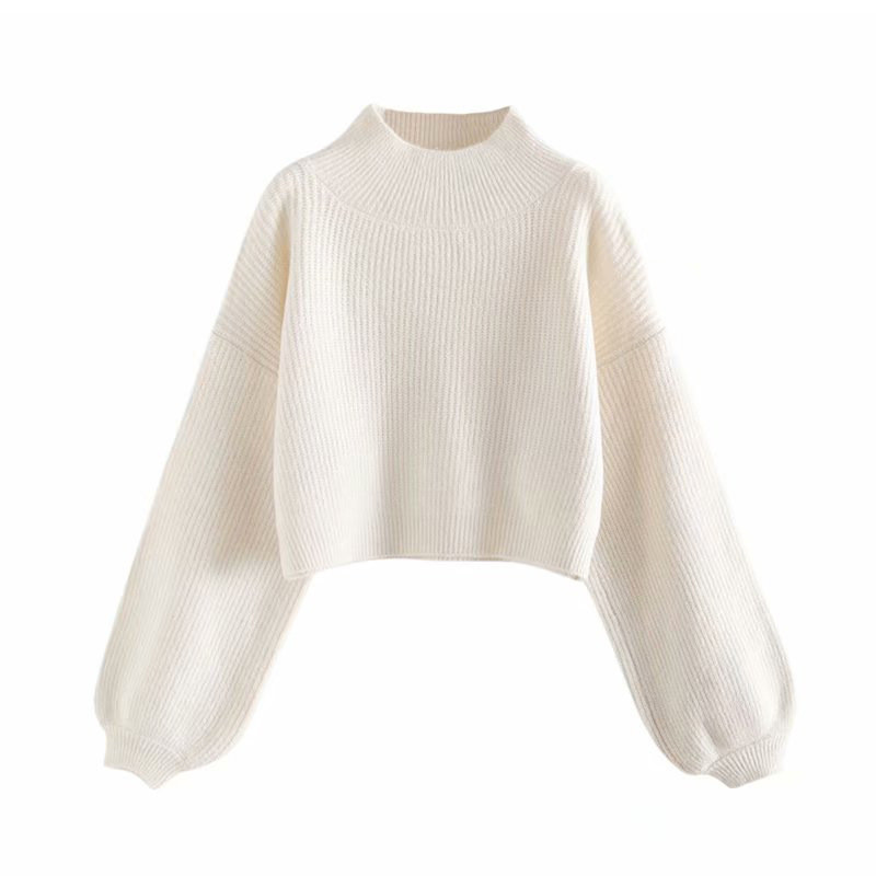 Loose Lazy Style Pullover Short Puff Sleeve Sweater With Leaky Umbilical Wear Outer Knit Sweater