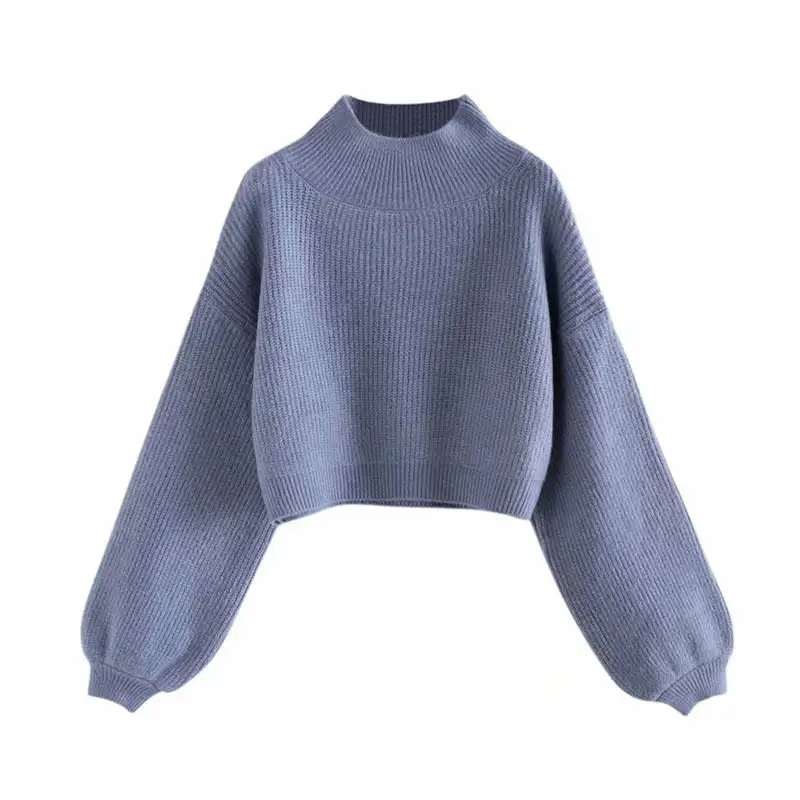 Loose Lazy Style Pullover Short Puff Sleeve Sweater With Leaky Umbilical Wear Outer Knit Sweater