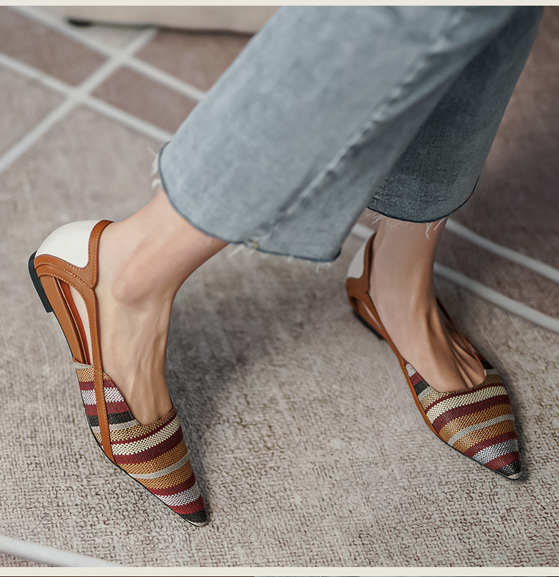 Striped Woven Hollow Casual Shoes All-match Flat Color Matching