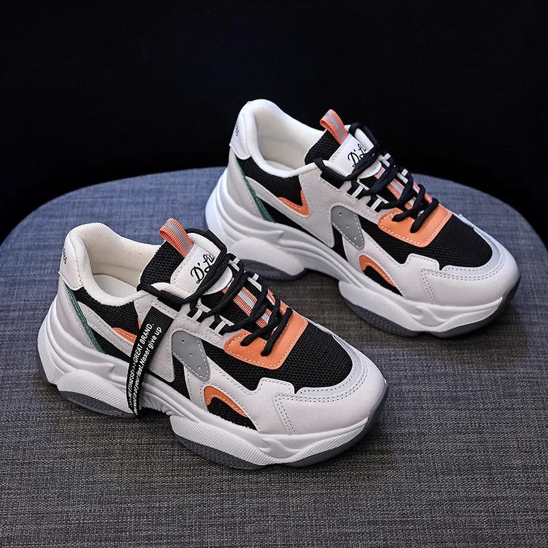 Women's Thick-soled Sneakers Breathable Old Shoes - Black