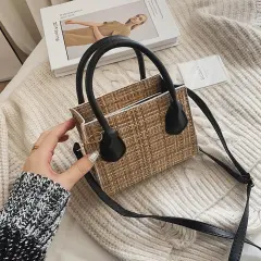 Retro Korean Women's Cross-body all-match One-shoulder Plaid Small Square Bag - Khaki - View 1