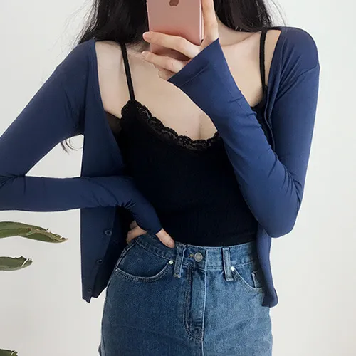 Lace Trim Slim Slimming Camisole Sexy Low Cut Top Black - Shop at LoveMi
