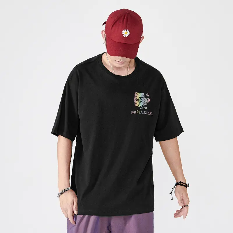 Loose And Versatile Rubik's Cube Reflective Personality Fashion T-shirt