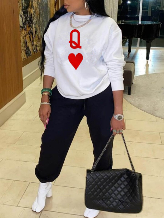 Printed Round Neck Long-Sleeved Sweatshirt