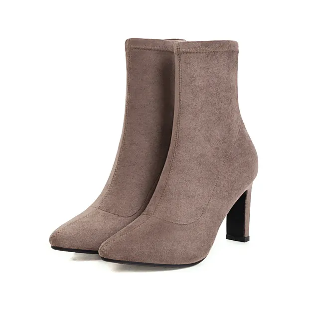 Fashion High Heel Pointed Suede Ankle Boots Camel - Shop at LoveMi