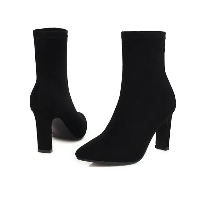 Fashion High Heel Pointed Suede Ankle Boots Black - Shop at LoveMi