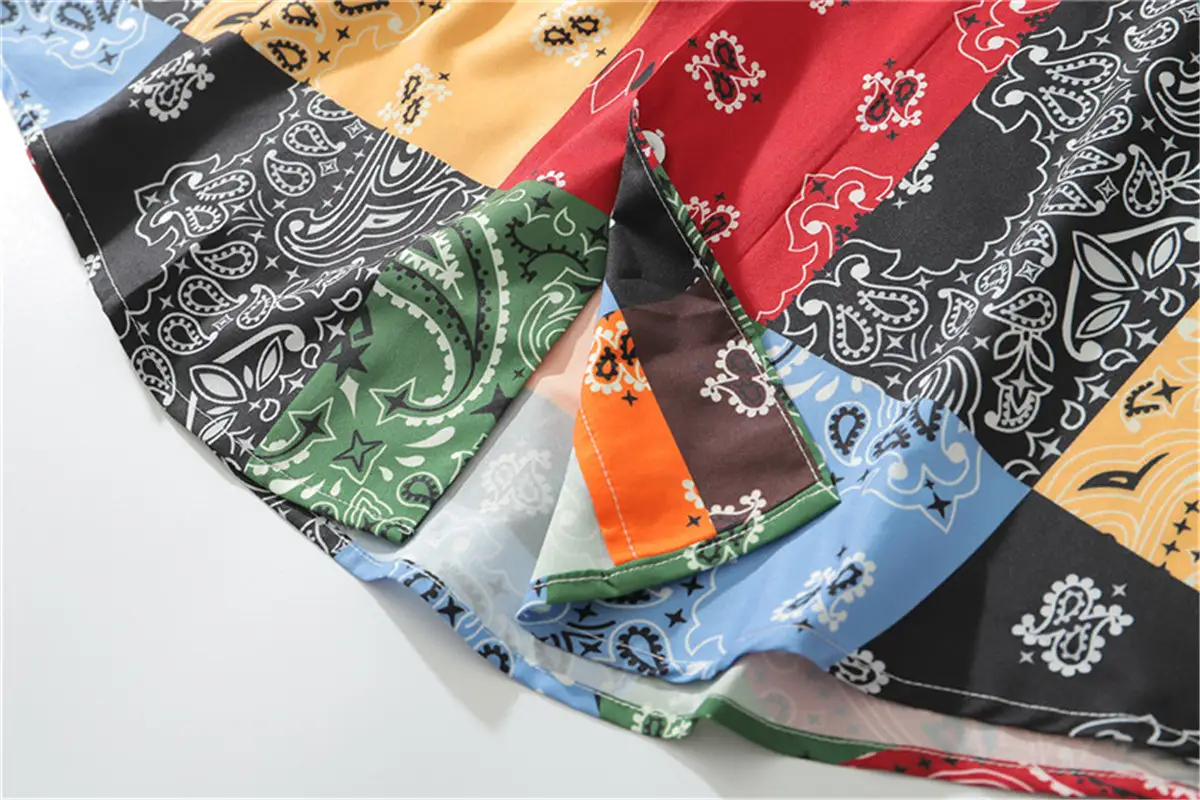 West Coast Gangster Hip Hop Cashew Flower Short Sleeve Shirt Men's Japanese Street Loose Hawaiian Casual Vacation Shirt