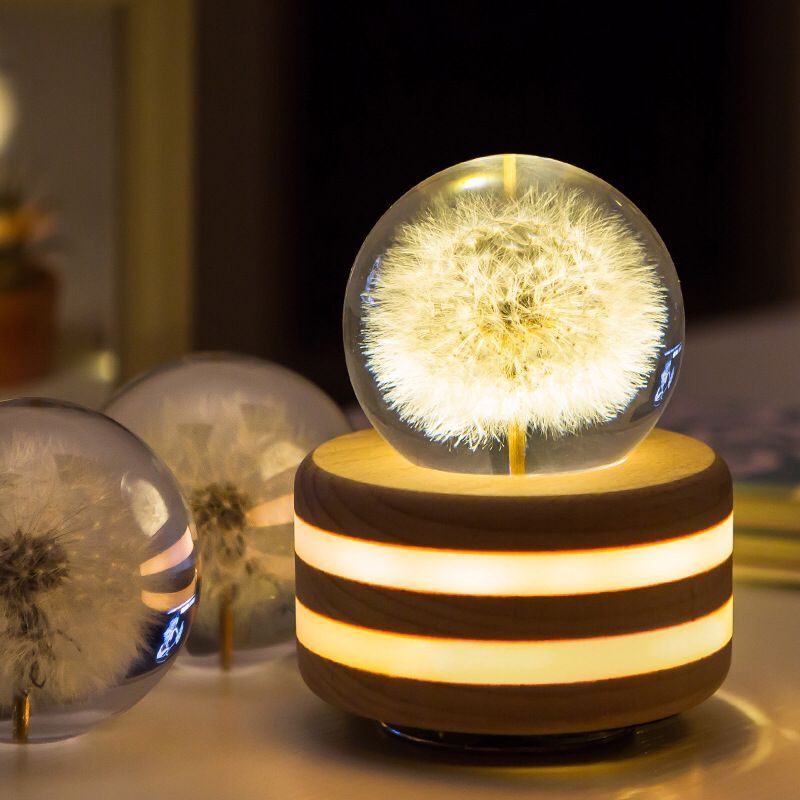 Dandelion plant specimen crystal ball music box