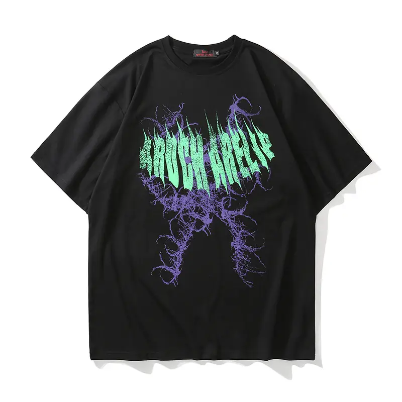 Lawfoo Spring And Summer New National Tide Men's Clothing Cracked Love Letter Printing Men's Loose Short-Sleeved T-Shirt