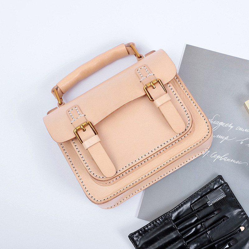 Handmade Cambridge Bag Vegetable Tanned Leather Original Color Portable Shoulder Bag