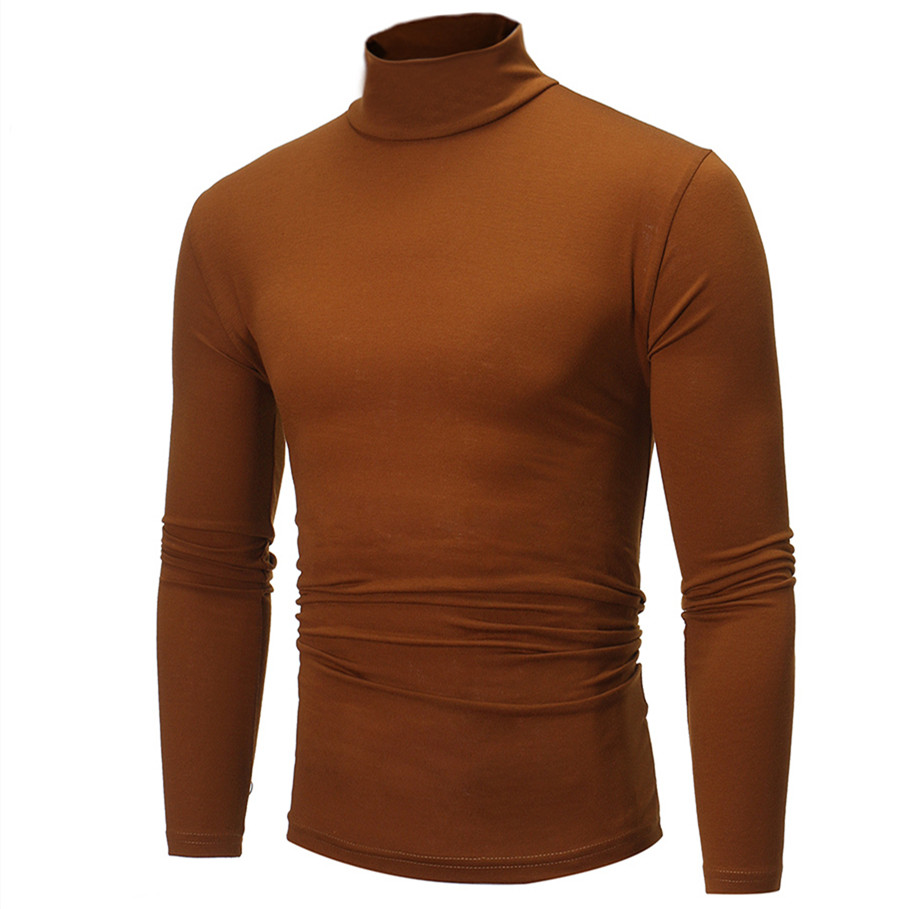 Slim Fit Solid Color Half High Neck Long Sleeved T Shirt Men's Tight Bottoming Shirt