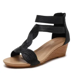Summer New Style Large Size Thin All Match Women's Shoes Rear Zipper Roman Shoes - Black - View 1