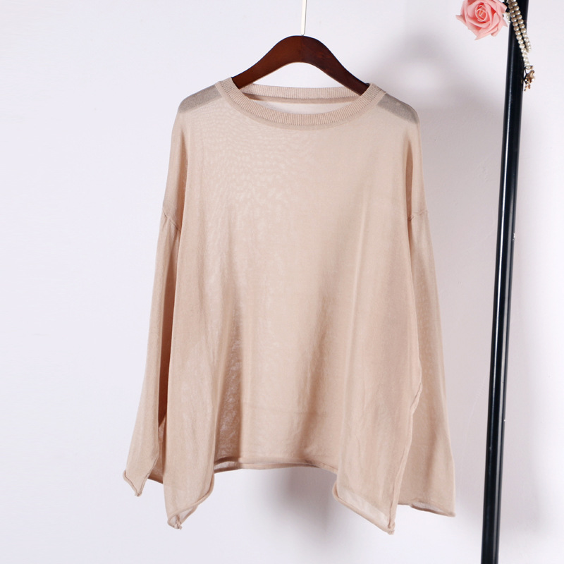 Title 4, Loose Curled Sunscreen Knitted Round Neck Blouse