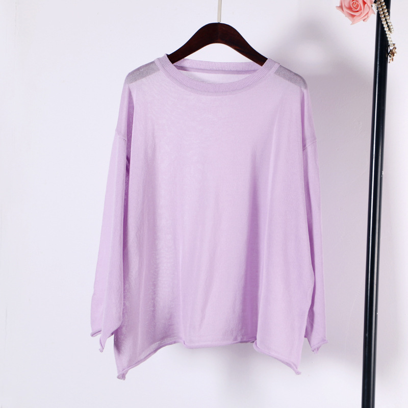 Title 6, Loose Curled Sunscreen Knitted Round Neck Blouse