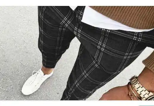 Fashion Trend Plaid Men's Casual Pants Trousers