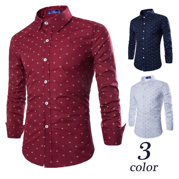 Men's Casual Anchor Print Long-sleeved Shirt