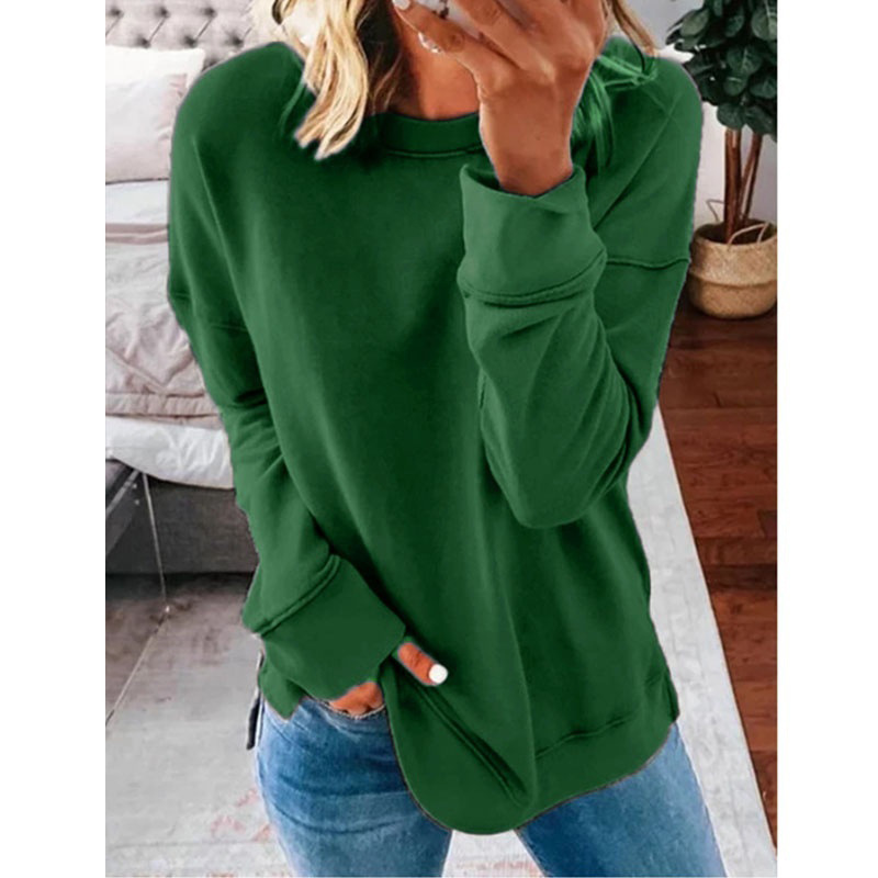 Title 10, Casual Round Neck Loose Solid Color Long-sleeve...