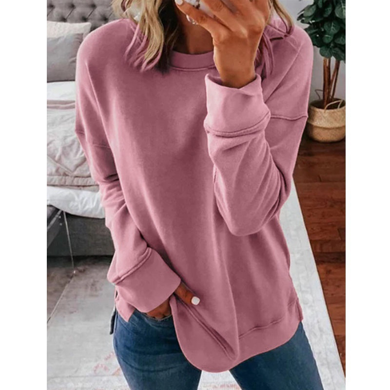 Title 5, Casual Round Neck Loose Solid Color Long-sleeve...