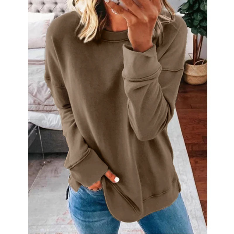 Title 6, Casual Round Neck Loose Solid Color Long-sleeve...