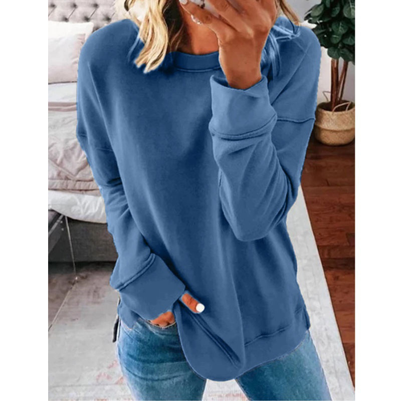 Title 2, Casual Round Neck Loose Solid Color Long-sleeve...