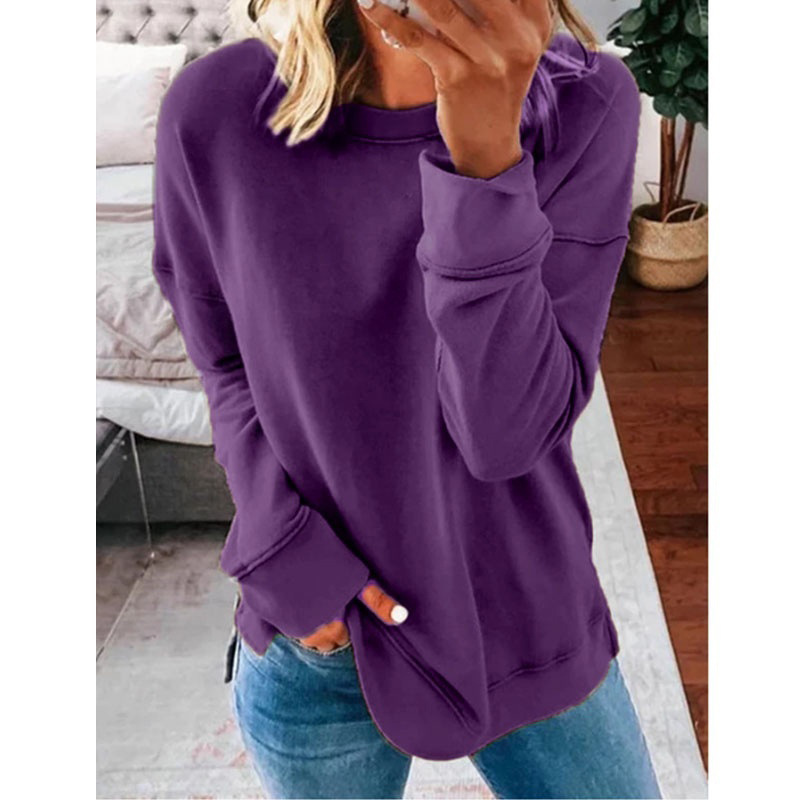 Title 4, Casual Round Neck Loose Solid Color Long-sleeve...