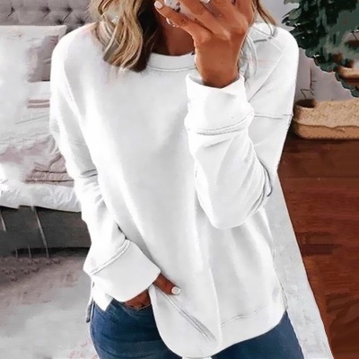 Title 7, Casual Round Neck Loose Solid Color Long-sleeve...