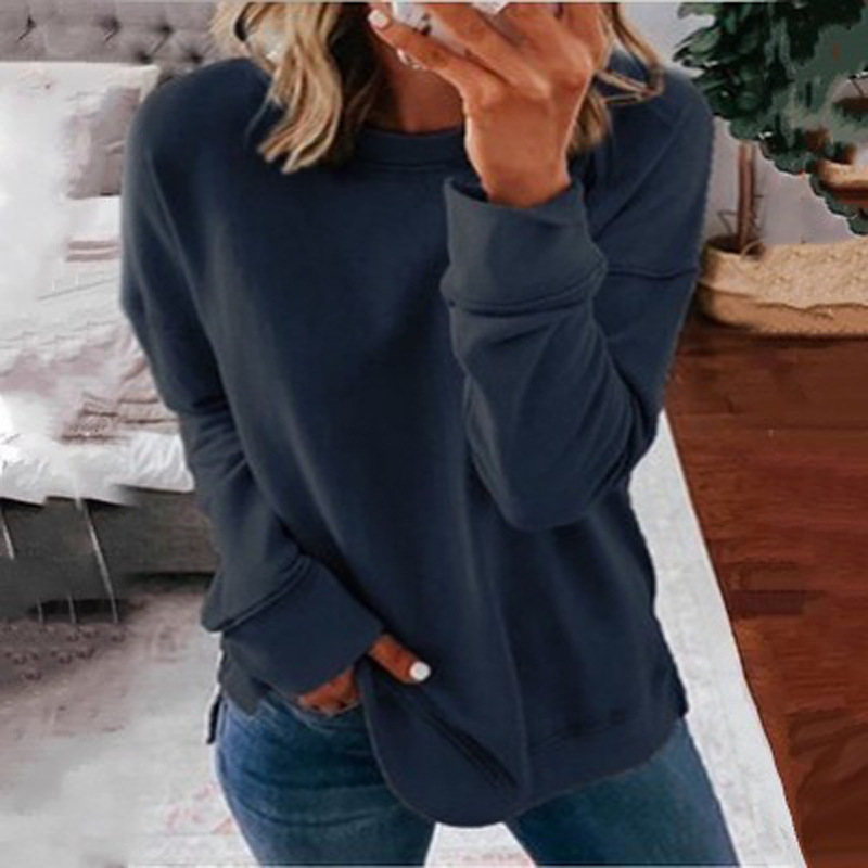 Title 11, Casual Round Neck Loose Solid Color Long-sleeve...