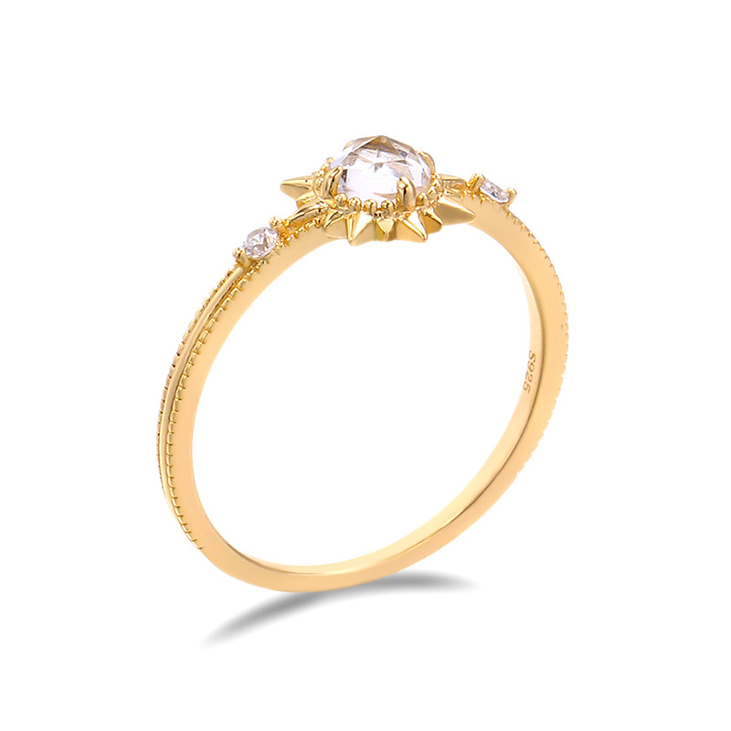 Light Luxury Vintage Natural White Crystal 925 Sterling Silver Ring