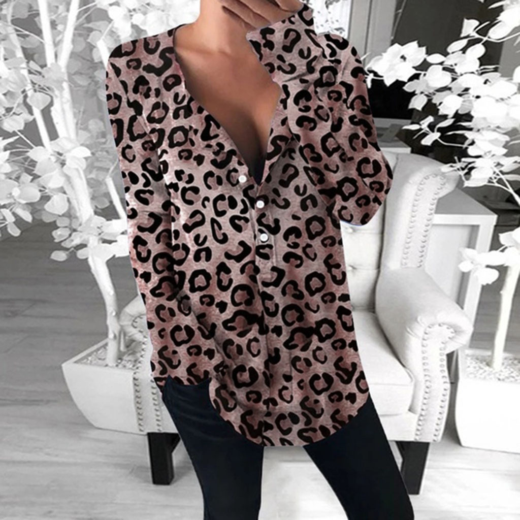 Fashion Long-sleeved V-neck Solid Color Button T-shirt