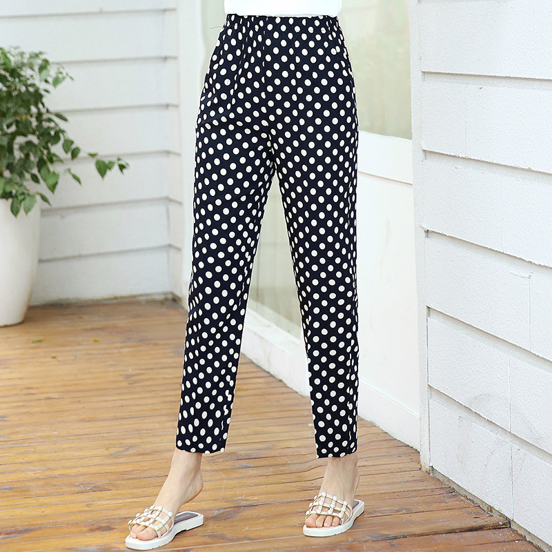 Summer Casual Women's Elastic High Waist Cotton Twist Pants Thin Section