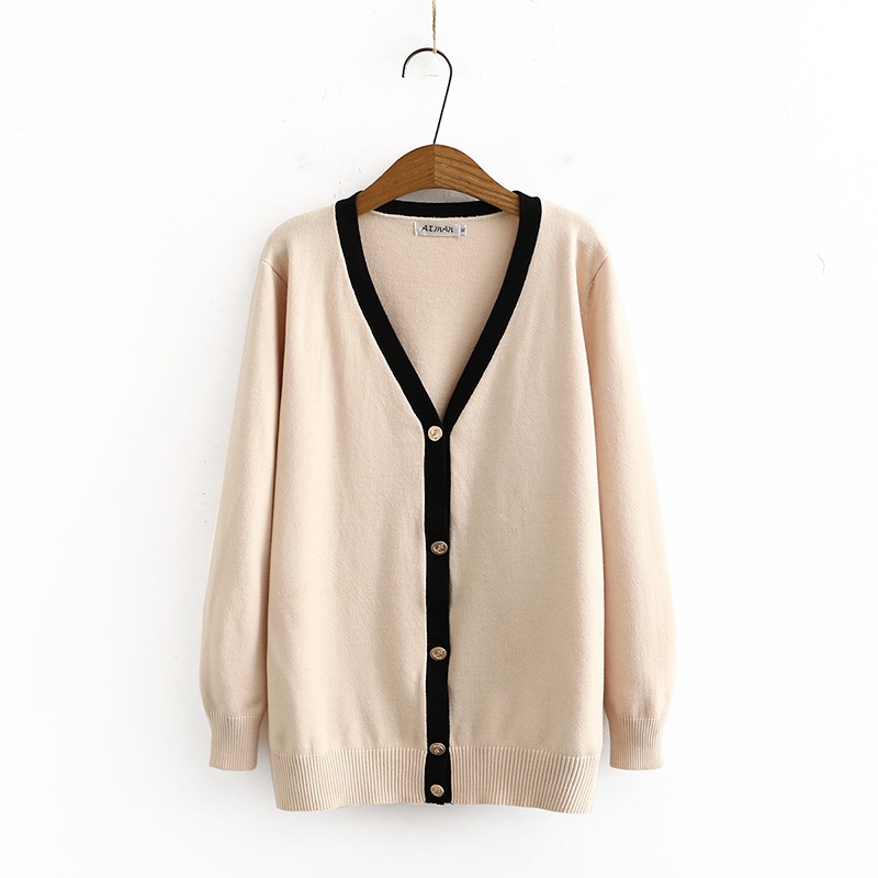 Plus Size Women's Slim And Loose Contrast Cardigan Sweater