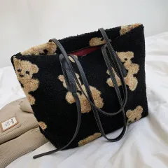Retro Cute Plush Bear Girl All-match Portable Armpit Bag - Black - View 1