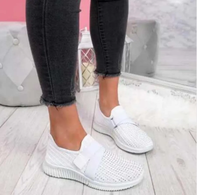 New Flat One Step Knit Large Size Ladies Sneakers - White
