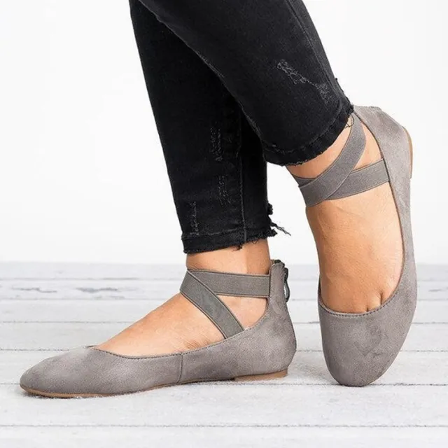Women Spring Autumn Leopard Print Casual Fashion Soft Round Toe Solid Elastic Strap Flat Shoes Grey - Shop at LoveMi