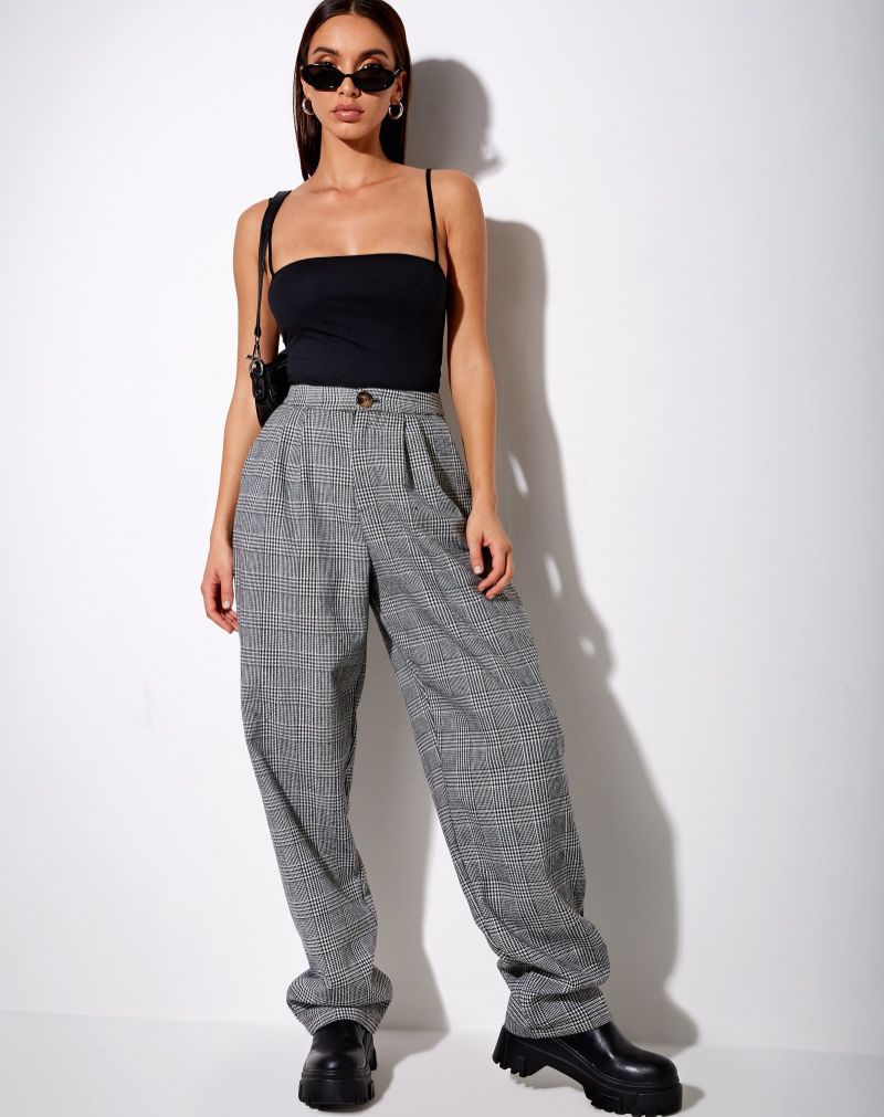 Retro Loose Houndstooth Women's Pants Suit Wide Leg Pants Women's High Waist Was Thin