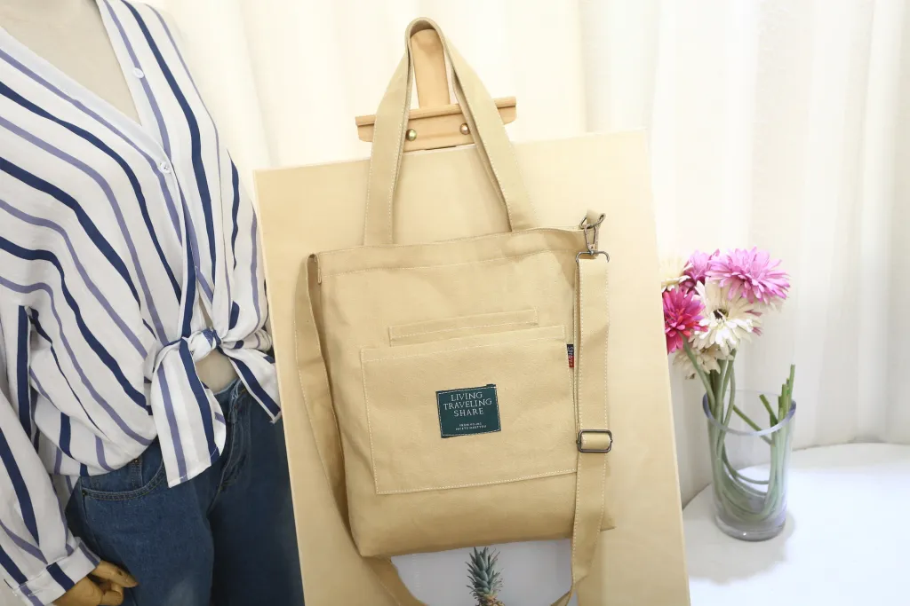 Solid Color Canvas Shoulder Diagonal Bag With Removable Shoulder Strap - Khaki