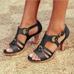 Women's High-heeled Sandals With Round Toe - Black - View 1