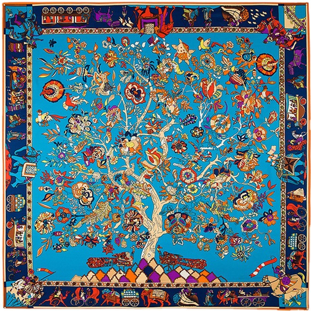 130cm Fortune Tree Tree Of Life  Ethnic Flower Pattern Ladies Twill Scarf  Travel Scarf