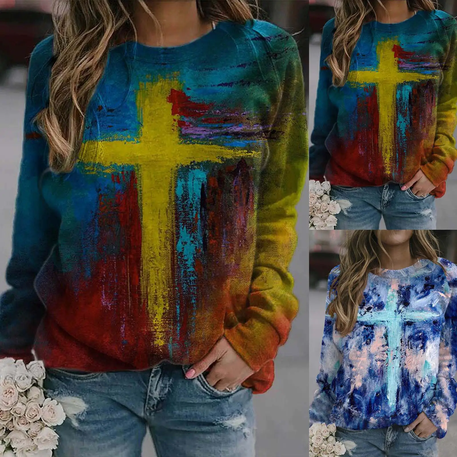 Crew Neck Printed Loose Bottoming Shirt